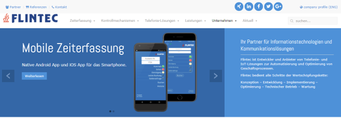 Website der Flintec InformationsTechnologien GmbH