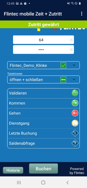 Flintec App für Zeit und Zutritt