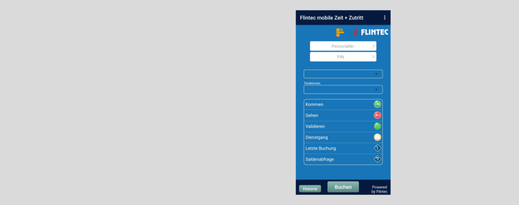 Flintec App für mobile Zeiterfassung und Zutrittskontrolle